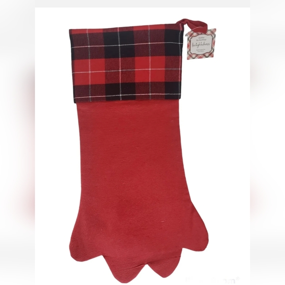 DOG/CAT Paw Shape Plaid Pet Christmas Stocking NEW - Picture 2 of 4